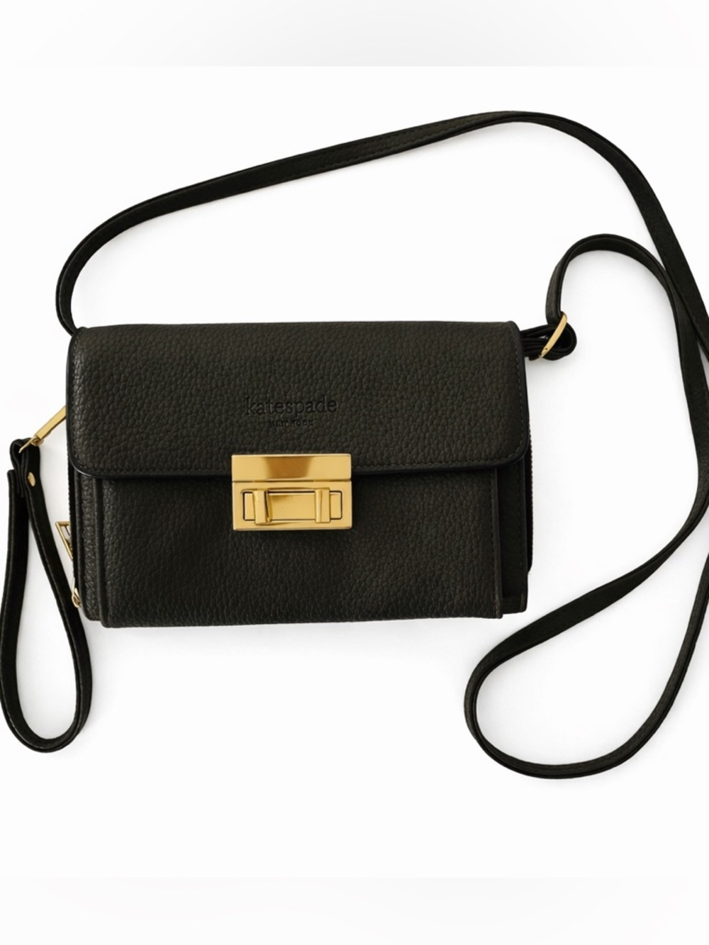 Pebbled leather Turnlock Wallet Crossbody Wristlet Faux Leather Brown